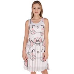 Cat With Bow Pattern Knee Length Skater Dress With Pockets by Vaneshart