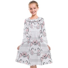 Cat With Bow Pattern Kids  Midi Sailor Dress by Vaneshart