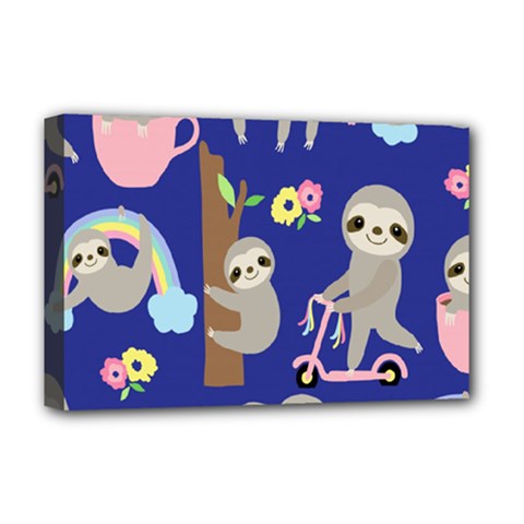 Hand Drawn Cute Sloth Pattern Background Deluxe Canvas 18  X 12  (stretched) by Vaneshart