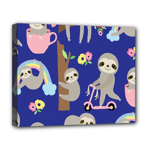 Hand Drawn Cute Sloth Pattern Background Deluxe Canvas 20  X 16  (stretched) by Vaneshart