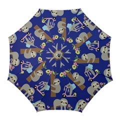 Hand Drawn Cute Sloth Pattern Background Golf Umbrellas by Vaneshart