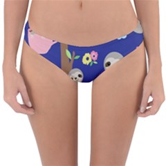 Hand Drawn Cute Sloth Pattern Background Reversible Hipster Bikini Bottoms by Vaneshart