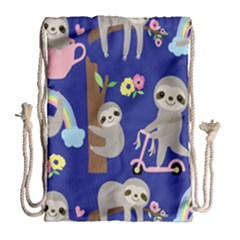 Hand Drawn Cute Sloth Pattern Background Drawstring Bag (large) by Vaneshart