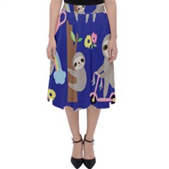 Hand Drawn Cute Sloth Pattern Background Classic Midi Skirt by Vaneshart