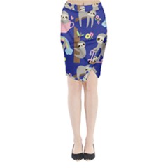 Hand Drawn Cute Sloth Pattern Background Midi Wrap Pencil Skirt by Vaneshart