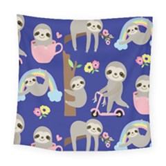 Hand Drawn Cute Sloth Pattern Background Square Tapestry (large) by Vaneshart