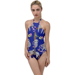 Hand Drawn Cute Sloth Pattern Background Go With The Flow One Piece Swimsuit by Vaneshart