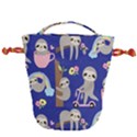 Hand Drawn Cute Sloth Pattern Background Drawstring Bucket Bag View2