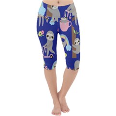 Hand Drawn Cute Sloth Pattern Background Lightweight Velour Cropped Yoga Leggings by Vaneshart