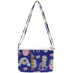 Hand Drawn Cute Sloth Pattern Background Double Gusset Crossbody Bag by Vaneshart