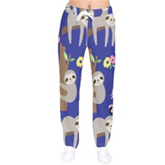 Hand Drawn Cute Sloth Pattern Background Women Velvet Drawstring Pants by Vaneshart