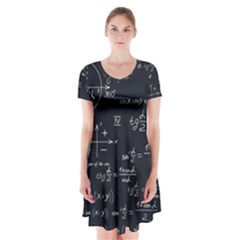 Mathematical Seamless Pattern With Geometric Shapes Formulas Short Sleeve V-neck Flare Dress by Vaneshart