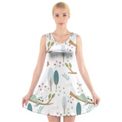 Pattern Sloth Woodland V-neck Sleeveless Dress