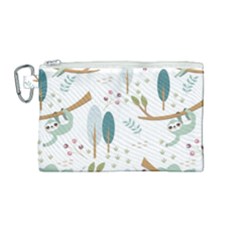 Pattern Sloth Woodland Canvas Cosmetic Bag (medium) by Vaneshart