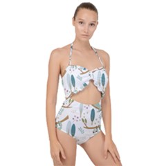 Pattern Sloth Woodland Scallop Top Cut Out Swimsuit by Vaneshart