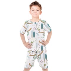 Pattern Sloth Woodland Kids  Tee And Shorts Set by Vaneshart