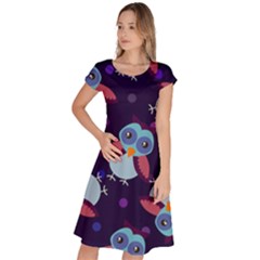 Owl Pattern Background Classic Short Sleeve Dress