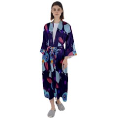 Owl Pattern Background Maxi Satin Kimono