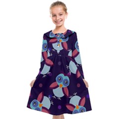 Owl Pattern Background Kids  Midi Sailor Dress