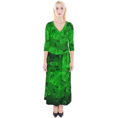 Green Rod Shaped Bacteria Quarter Sleeve Wrap Maxi Dress by Vaneshart