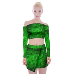 Green Rod Shaped Bacteria Off Shoulder Top With Mini Skirt Set by Vaneshart