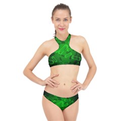 Green Rod Shaped Bacteria High Neck Bikini Set by Vaneshart