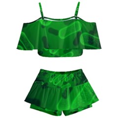 Green Rod Shaped Bacteria Kids  Off Shoulder Skirt Bikini by Vaneshart