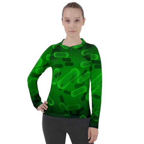 Green Rod Shaped Bacteria Women s Pique Long Sleeve Tee by Vaneshart