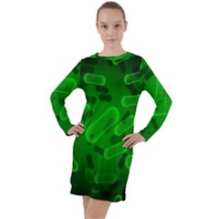 Green Rod Shaped Bacteria Long Sleeve Hoodie Dress