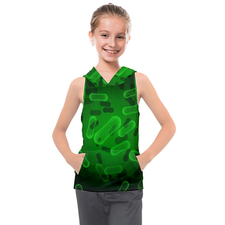 Green Rod Shaped Bacteria Kids  Sleeveless Hoodie