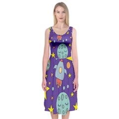 Card With Lovely Planets Midi Sleeveless Dress