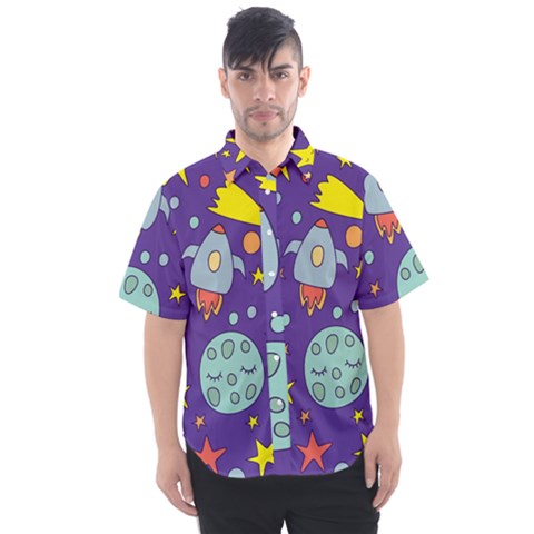 Card With Lovely Planets Men s Short Sleeve Shirt by Vaneshart