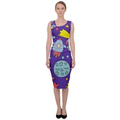 Card With Lovely Planets Sleeveless Pencil Dress