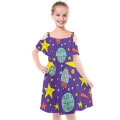 Card With Lovely Planets Kids  Cut Out Shoulders Chiffon Dress by Vaneshart