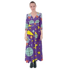 Card With Lovely Planets Button Up Maxi Dress by Vaneshart