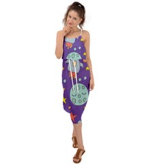 Card With Lovely Planets Waist Tie Cover Up Chiffon Dress