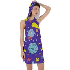 Card With Lovely Planets Racer Back Hoodie Dress