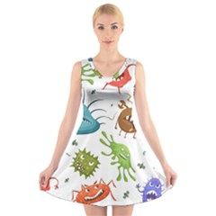 Dangerous Streptococcus Lactobacillus Staphylococcus Others Microbes Cartoon Style Vector Seamless V-neck Sleeveless Dress by Vaneshart