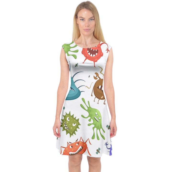 Dangerous Streptococcus Lactobacillus Staphylococcus Others Microbes Cartoon Style Vector Seamless Capsleeve Midi Dress