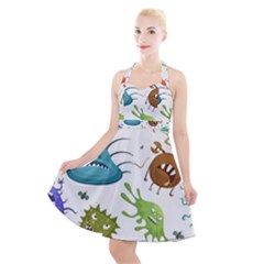 Dangerous Streptococcus Lactobacillus Staphylococcus Others Microbes Cartoon Style Vector Seamless Halter Party Swing Dress  by Vaneshart