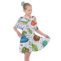 Dangerous Streptococcus Lactobacillus Staphylococcus Others Microbes Cartoon Style Vector Seamless Kids  Shoulder Cutout Chiffon Dress by Vaneshart