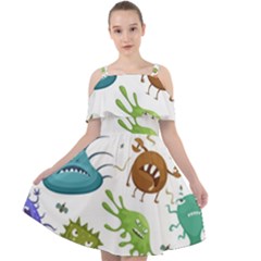 Dangerous Streptococcus Lactobacillus Staphylococcus Others Microbes Cartoon Style Vector Seamless Cut Out Shoulders Chiffon Dress