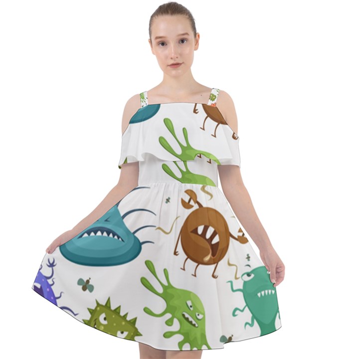 Dangerous Streptococcus Lactobacillus Staphylococcus Others Microbes Cartoon Style Vector Seamless Cut Out Shoulders Chiffon Dress