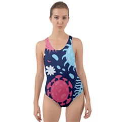 Seamless Pattern Microbes Virus Vector Illustration Cut-out Back One Piece Swimsuit by Vaneshart