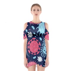 Seamless Pattern Microbes Virus Vector Illustration Shoulder Cutout One Piece Dress