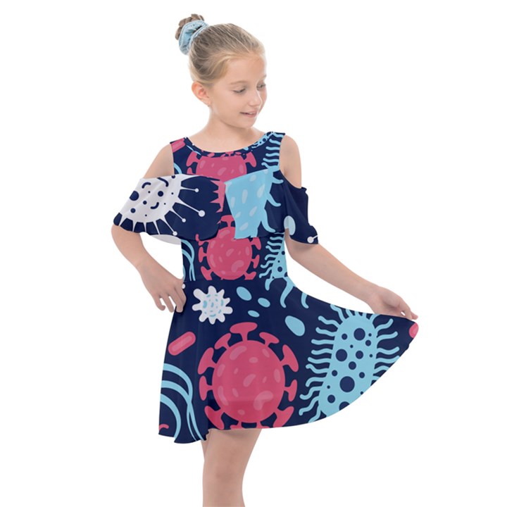 Seamless Pattern Microbes Virus Vector Illustration Kids  Shoulder Cutout Chiffon Dress