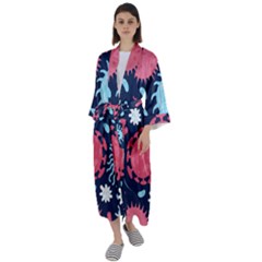 Seamless Pattern Microbes Virus Vector Illustration Maxi Satin Kimono