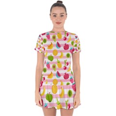 Tropical Fruits Berries Seamless Pattern Drop Hem Mini Chiffon Dress by Vaneshart