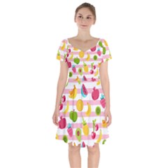 Tropical Fruits Berries Seamless Pattern Short Sleeve Bardot Dress by Vaneshart