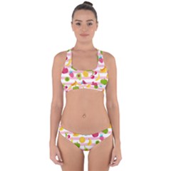 Tropical Fruits Berries Seamless Pattern Cross Back Hipster Bikini Set by Vaneshart